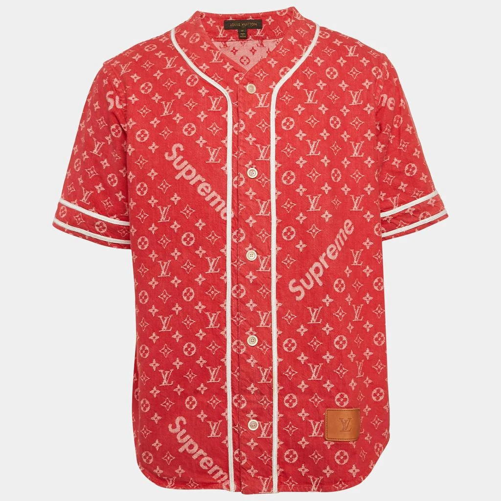 Louis Vuitton Louis Vuitton x Supreme Red Monogram Denim Baseball Shirt M 1