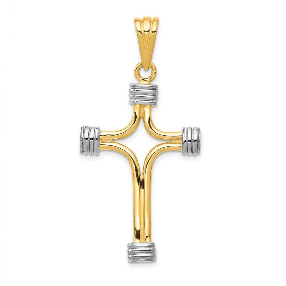 Diamond2Deal 14k Yellow Gold w/Rhodium Fancy Cross Pendant