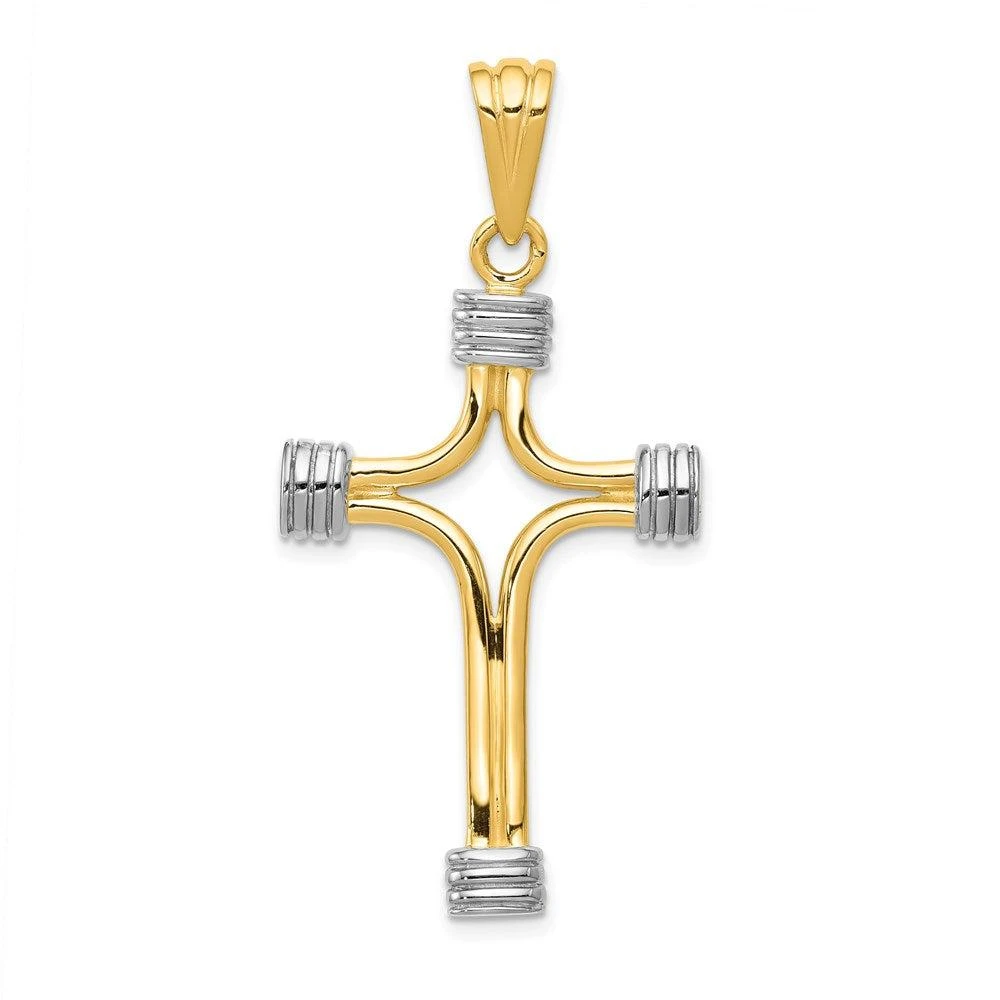 Diamond2Deal 14k Yellow Gold w/Rhodium Fancy Cross Pendant 1