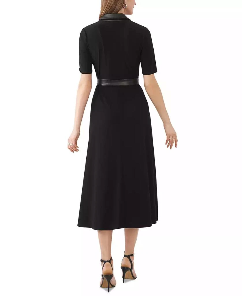 MSK Petite Faux-Leather-Trim Belted Midi Dress 2