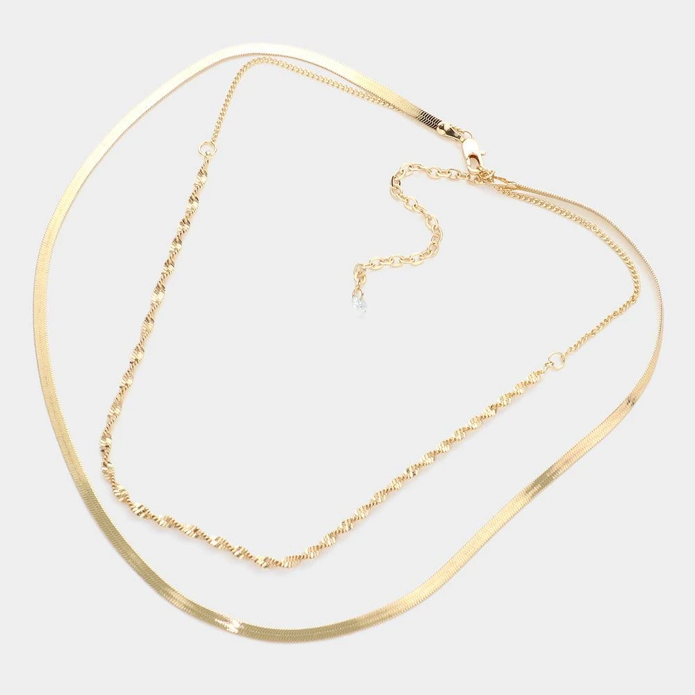 FASHNZFAB Brass Metal Chain Double Layered Necklace 2