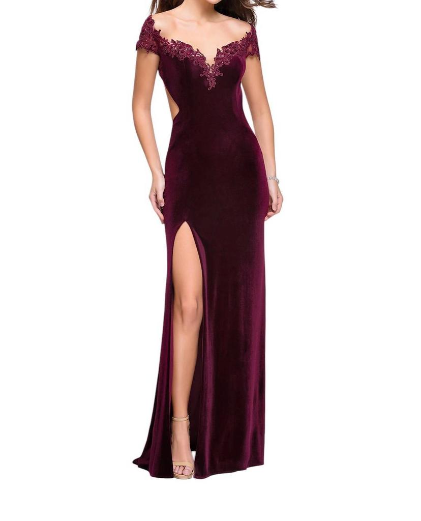 La Femme La Femme - OFF THE SHOULDER VELVET LONG DRESS