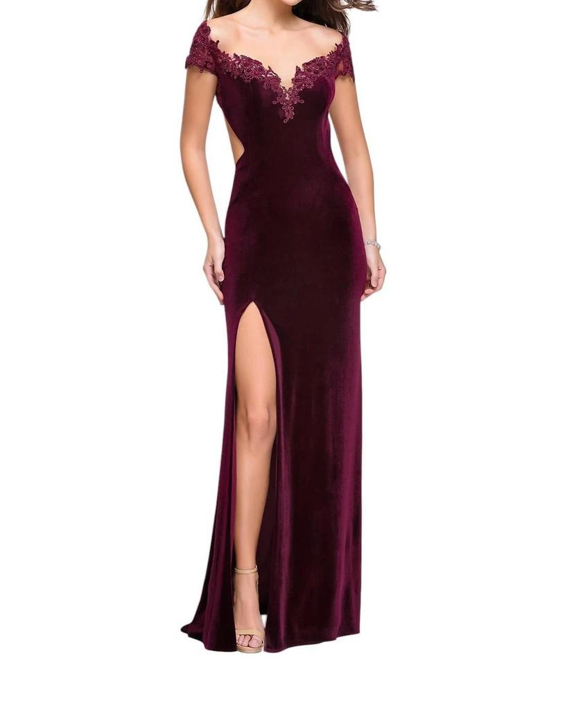La Femme La Femme - OFF THE SHOULDER VELVET LONG DRESS 1