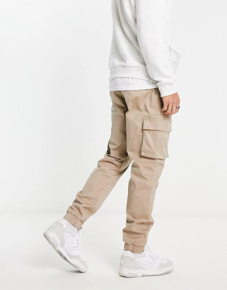 Only & Sons ONLY & SONS tapered fit cuffed cargo trousers in stone 2