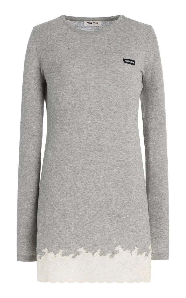 Miu Miu Miu Miu - Lace-Trimmed Cotton-Jersey Mini Dress - Grey - M - Moda Operandi 1