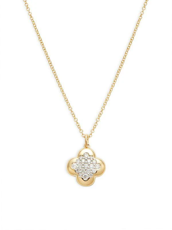 Saks Fifth Avenue 14K Yellow Gold & 0.29 TCW Diamond Clover Pendant Necklace 1