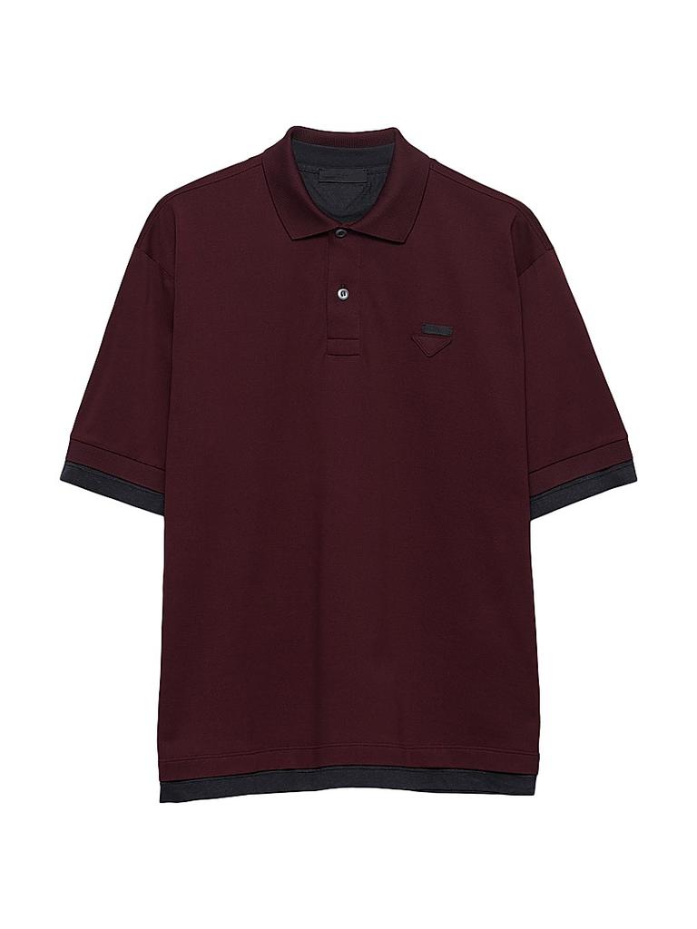 Prada Long Sleeved Piqué and Re-Nylon Polo Shirt - Polo Shirts