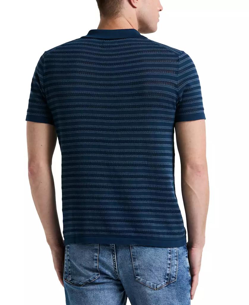 Perry Ellis Men's Jacquard Multicolor Short Sleeve Striped Button-Front Sweater