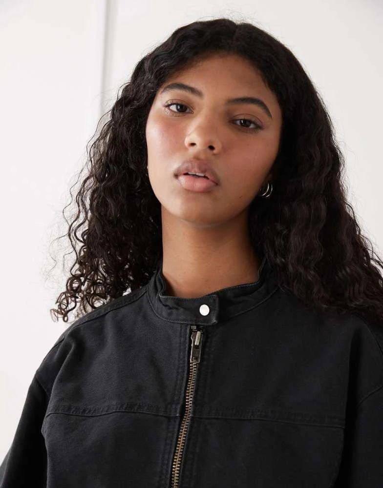 Weekday Weekday washed canvas zip through jacket in black 3