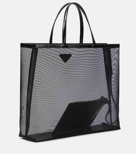 Prada Large leather-trimmed mesh tote - Tote Bags - Compare Prices