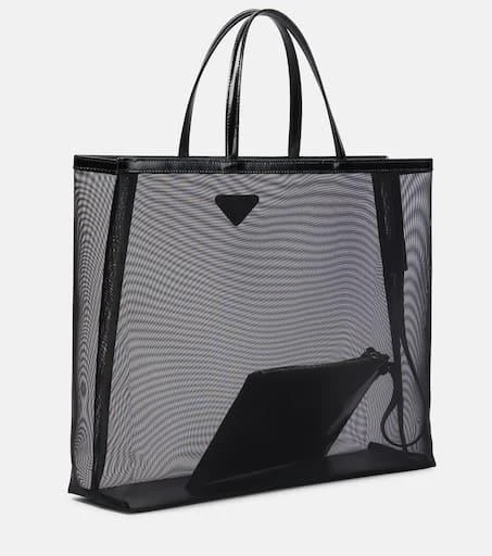 Prada Large leather-trimmed mesh tote 4
