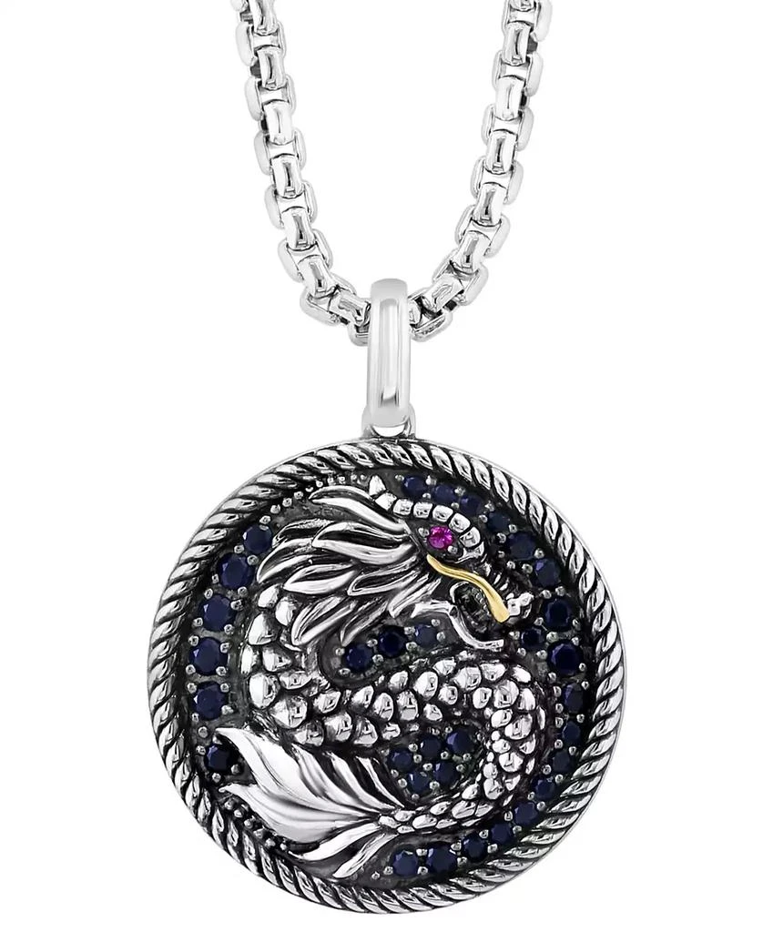 EFFY Collection EFFY® Men's Black Sapphire (7/8 ct. t.w.) & Ruby (1/20 ct. t.w.) Dragon Disc 22" Pendant Necklace in Sterling Silver 2