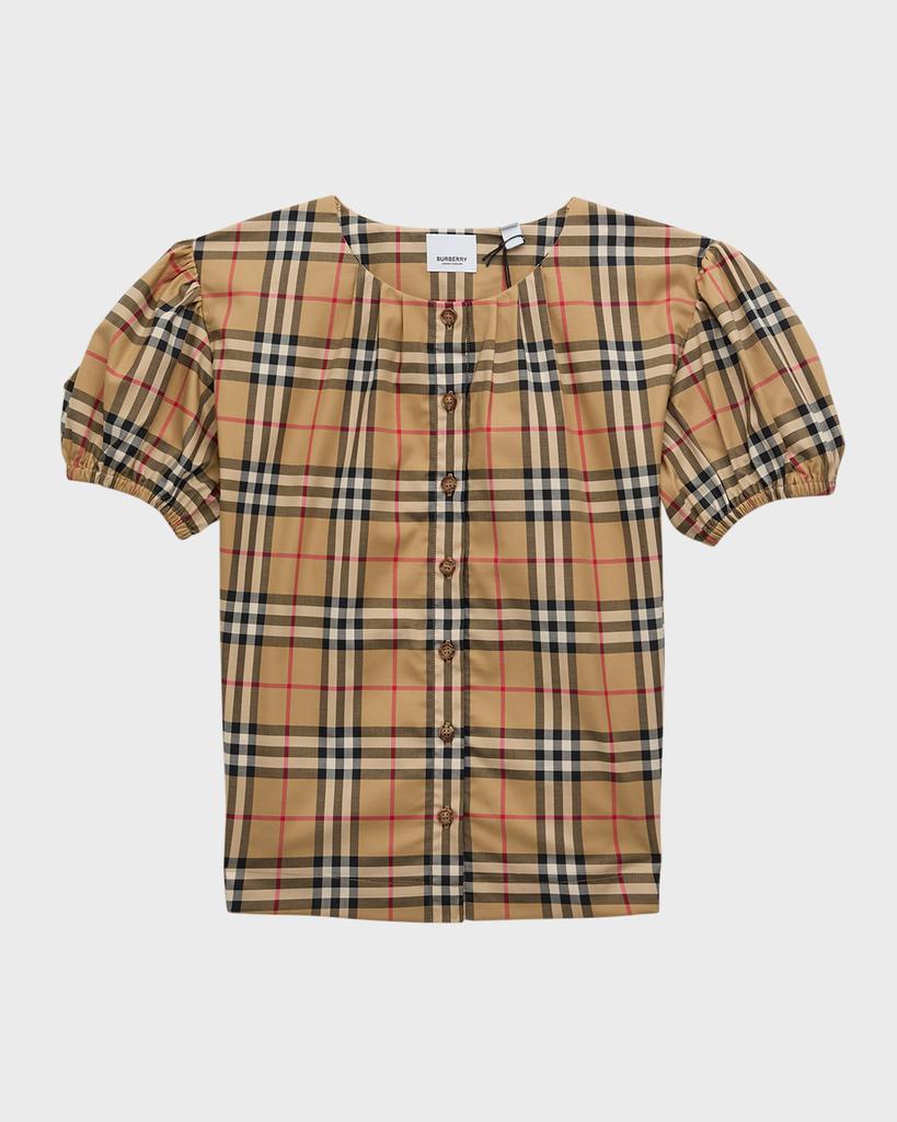 Burberry Girl's Sheryl Check-Print Blouse, Size 3-14
