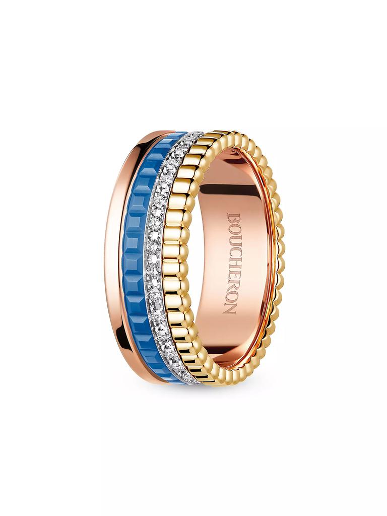 Boucheron Quatre Blue Edition Tri-Tone 18K Gold, HyCeram &amp; 0.24 TCW Diamond Ring