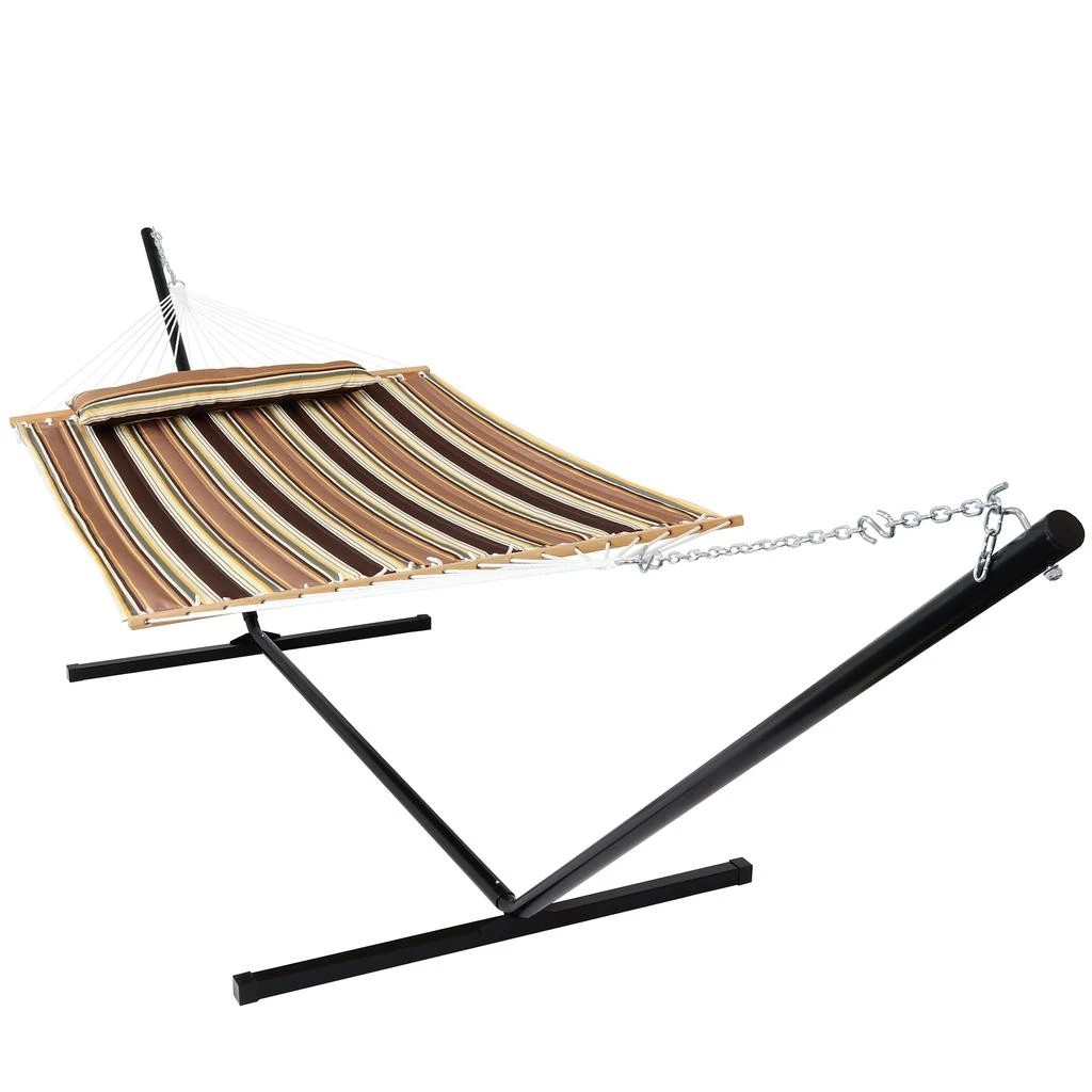 Sunnydaze 2-Person Quilted Fabric Spreader Bar Hammock with Detachable Pillow and Stand - 400 lb Weight Capacity/15' Stand 7