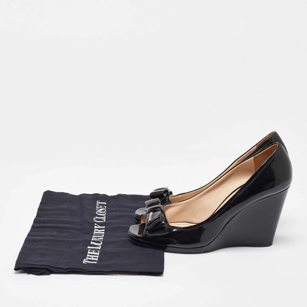 Prada Prada Black Patent Leather Bow Peep Toe Wedge Pumps Size 39 9