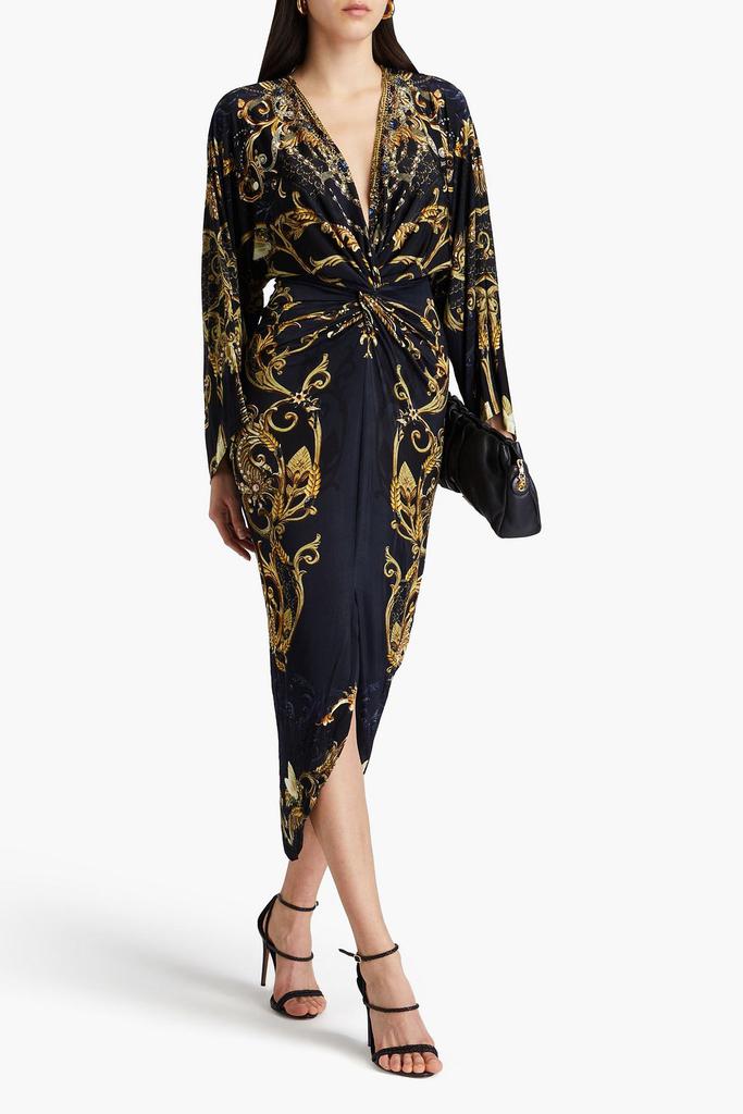 Camilla Embellished twisted printed stretch-jersey midi dress