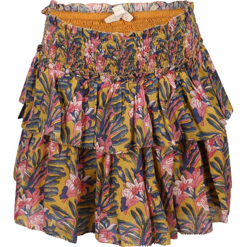 Louise Misha Floral print ruffled skirt in honey yellow and pink
