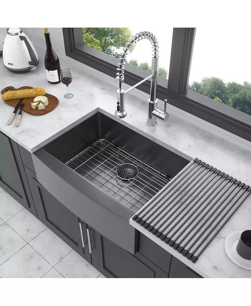 Flynama huluwat 27x21x10inch Gunmetal Black Farmhouse Kitchen Sink Stainless Steel Apron Front 16 Gauge