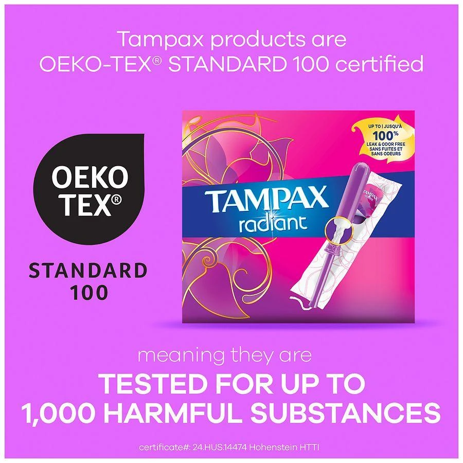 Tampax Radiant Tampons with BPA-Free Plastic Applicator and LeakGuard Braid No scent 10