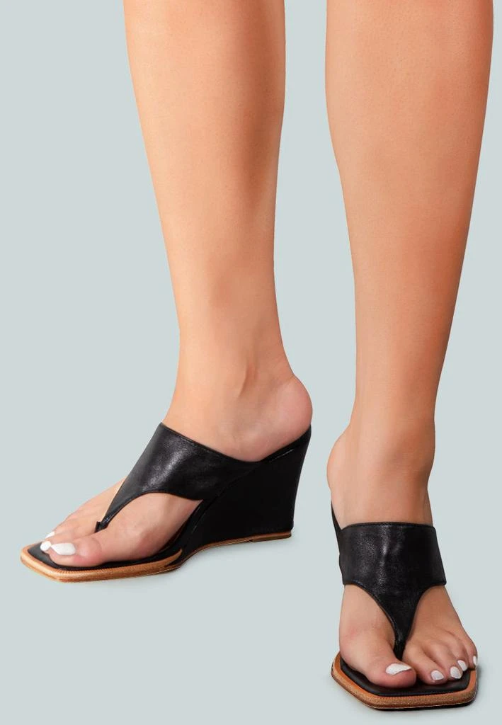 Rag & Co X ONASSIS Black Thong Wedge Sandals 3