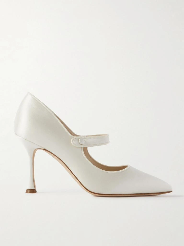 Manolo Blahnik Campari Bridal 90 罗缎边饰缎布玛丽珍高跟鞋  - IT36 1