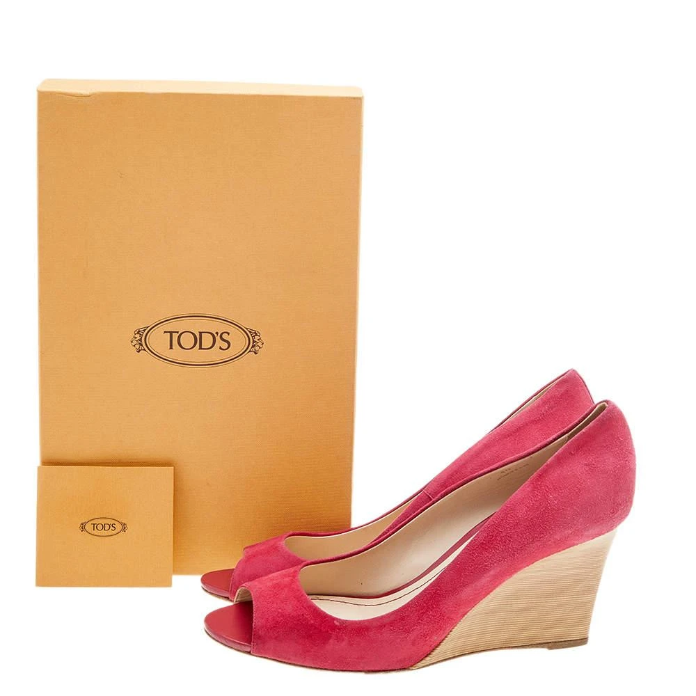 Tod's Tod's Crimson Red Suede Peep Toe Wedge Pumps Size 40 8