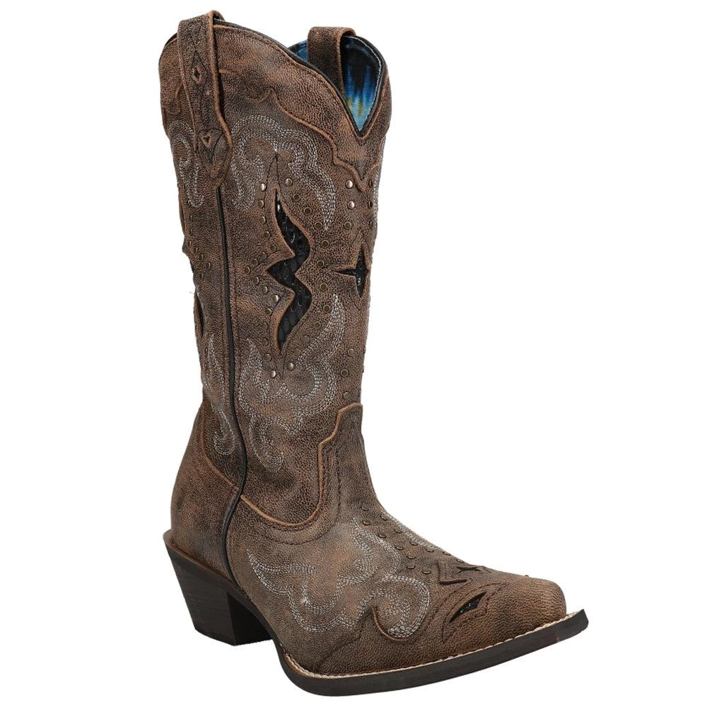 Laredo Lucretia Tooled-Inlay Embroidery Studded Snip Toe Cowboy Boots 2