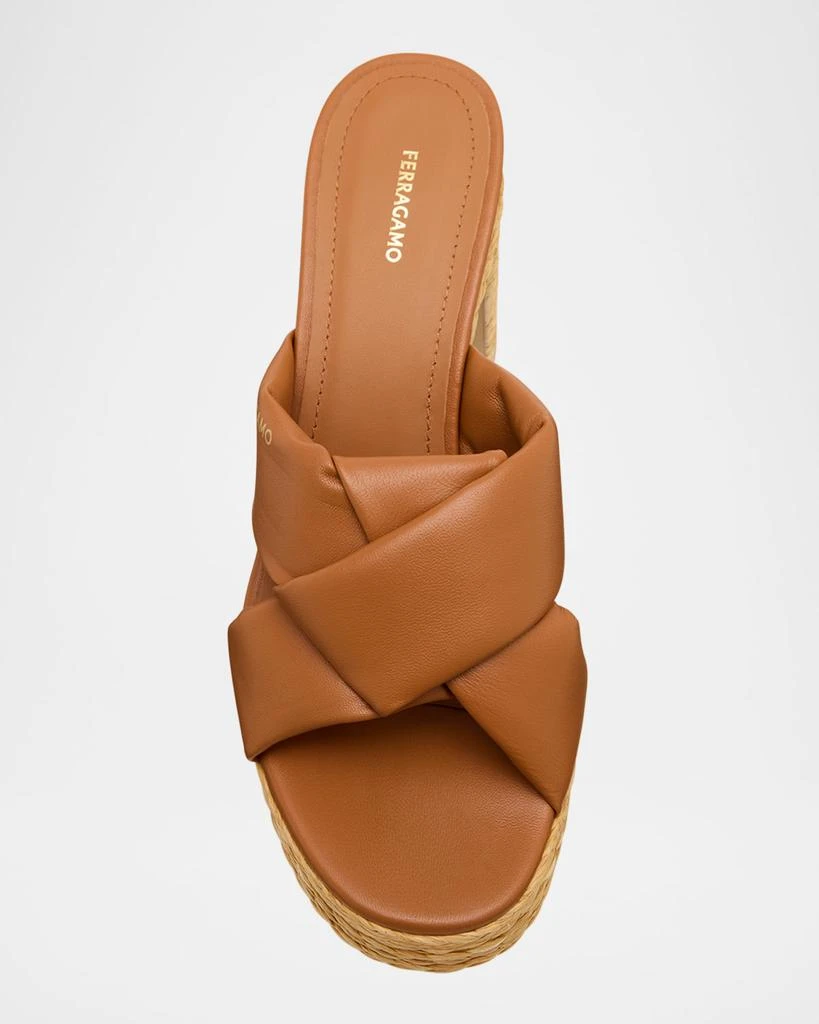 Salvatore Ferragamo Douglas Padded Leather Raffia Platform Sandals 5
