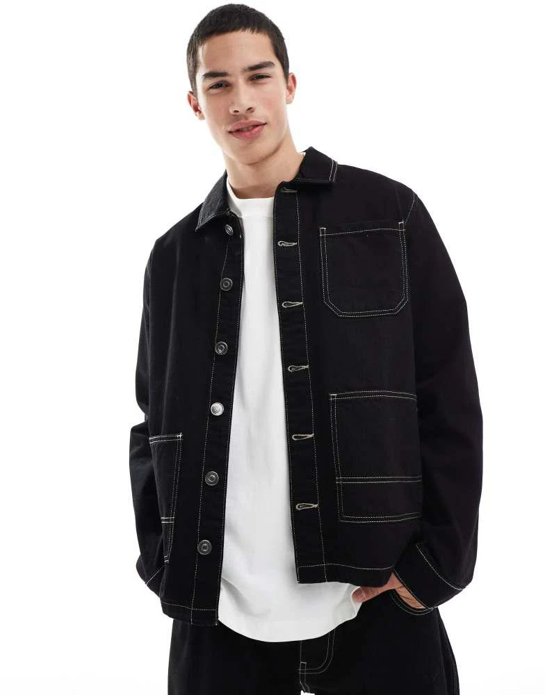 Brave Soul Brave Soul co-ord denim jacket with contrast stitching in black 1