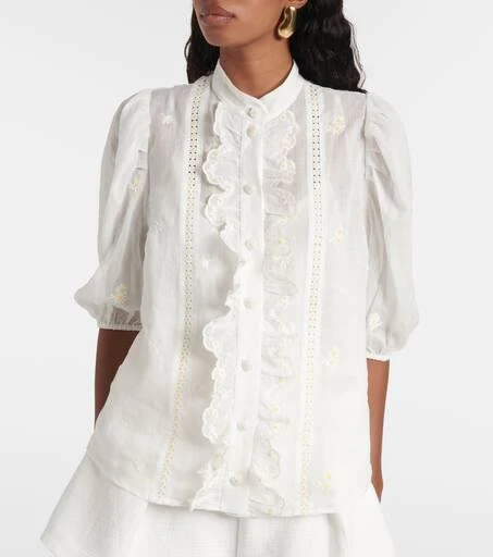 Zimmermann Acacia ruffled embroidered ramie blouse 6