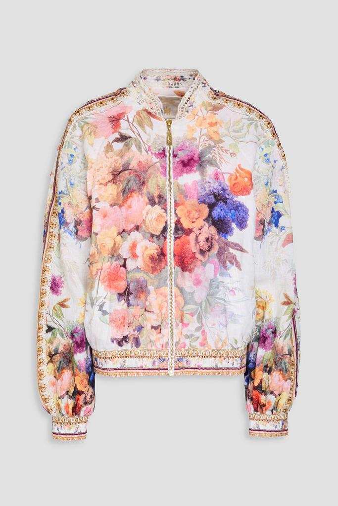 Camilla Embellished floral-print linen bomber jacket