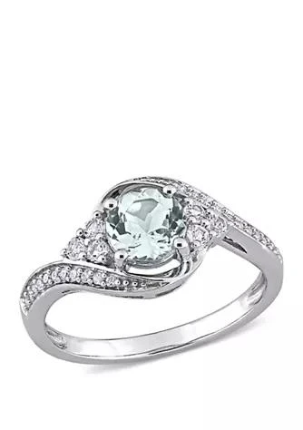Belk 
Co. 3/4 ct. t.w. Aquamarine, 1/4 ct. t.w. White Topaz and 1/10 ct. t.w. Diamond Swirl Ring in 10k White Gold