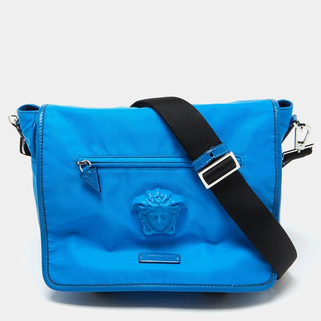 Versace Versace Blue Nylon La Medusa Flap Messenger Bag 1
