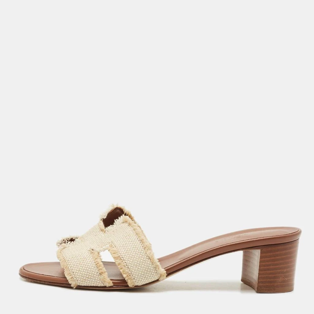 Hermes Hermes Brown/Cream Canvas Oasis Slide Sandals Size 39.5 1