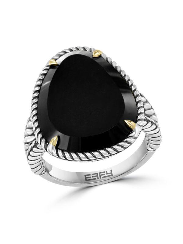 Effy ENY 18K Yellow Gold, Sterling Silver & Onyx Ring