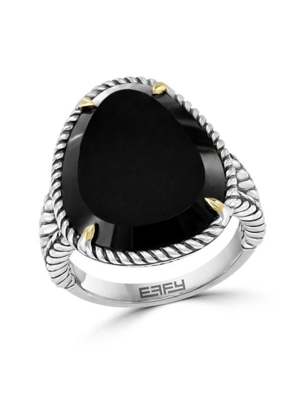 Effy ENY 18K Yellow Gold, Sterling Silver & Onyx Ring 1