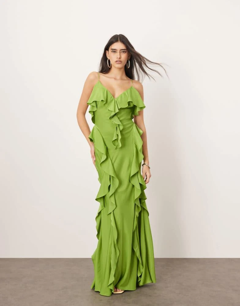 ARRANGE ruffle maxi slip dress with bias skirt in green  On Sale Now with  Up to 32% Off | Discover Exclusive Deals & Savings at BeyondStyle   Authentic ARRANGE Home|women with