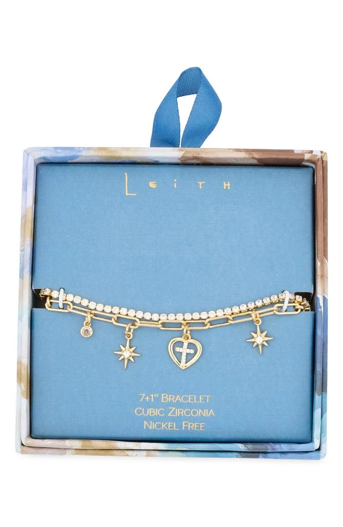 Leith Cubic Zirconia Cross Charm Layered Bracelet
