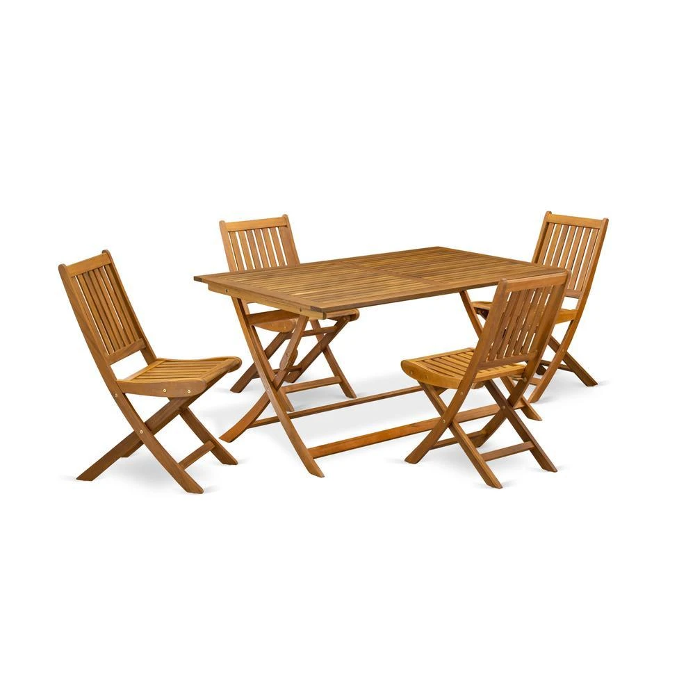 East West Furniture 7 Piece Superior Garden Set- Suitable for The Shore, Camping, Picnics - Lovely Wood Dining Table with 6 Arms Less Folding Patio Chairs- Natural Oil Finish 2