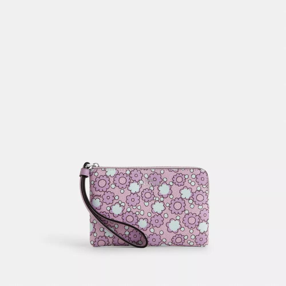 Coach Corner Zip Wristlet With Floral Print