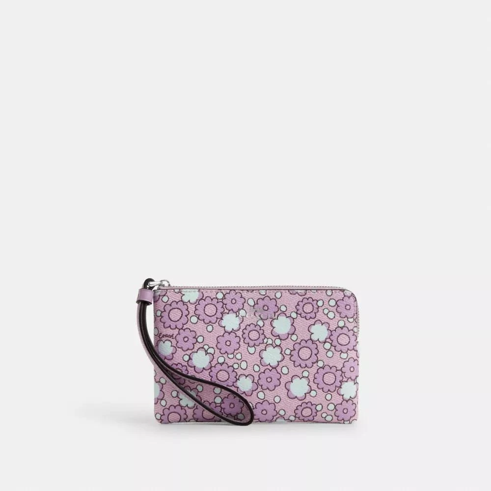 Coach Corner Zip Wristlet With Floral Print 1