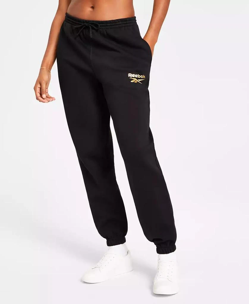 Reebok Women's Metallic Foil Logo Fleece Jogger Sweatpants, A Macy's Exclusive 1