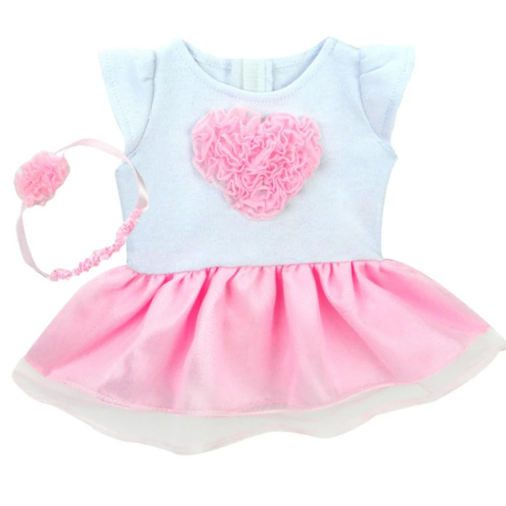 Teamson Sophia’s Heart Dress and Headband Outfit for 15'' Dolls, White/Pink 2