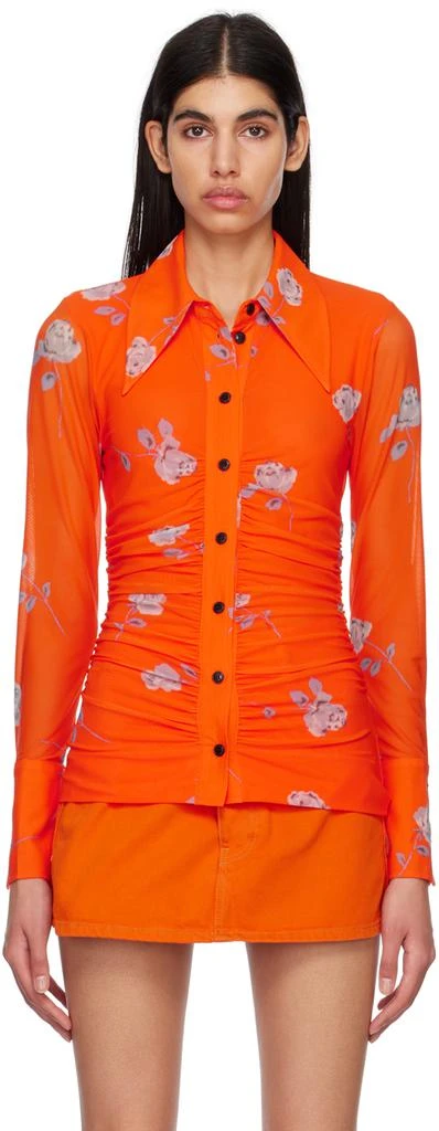 GANNI Orange Printed Ruched Shirt 1