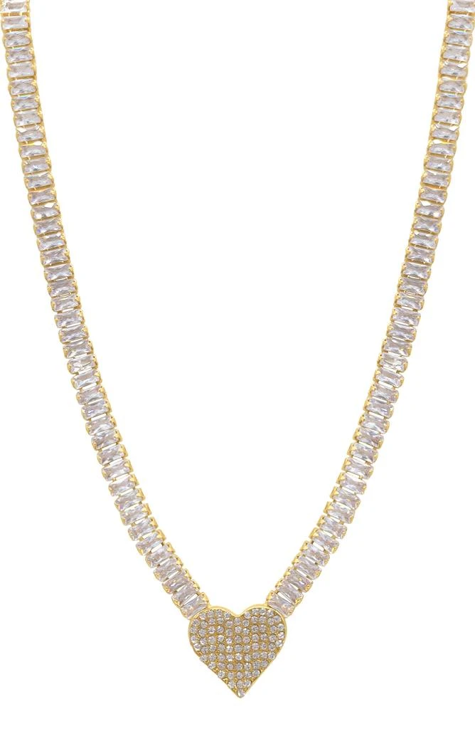 ADORNIA Crystal Heart Pendant Baguette Tennis Necklace 2