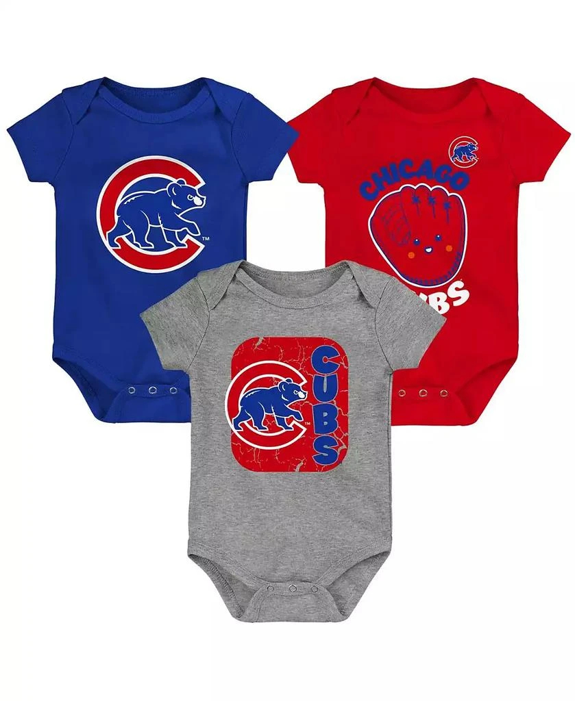 Outerstuff Unisex Newborn Infant Royal and Red and Gray Chicago Cubs Change Up 3-Pack Bodysuit Set 1