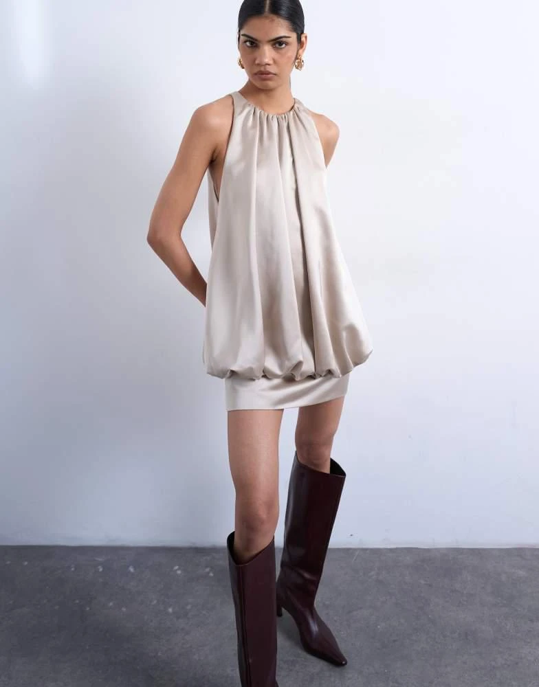Topshop Topshop bubble hem mini dress in oyster satin twill