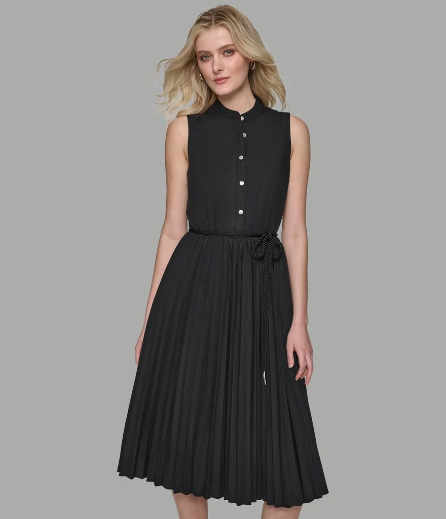Karl Lagerfeld Paris SLEEVELESS PLEATED POPLIN MIDI SHIRT DRESS 4