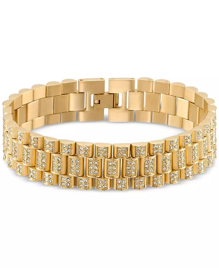 LEGACY for MEN by Simone I. Smith Men
s Crystal Watch Link Bracelet in Gold-Tone Ion-Plated Stainless Steel